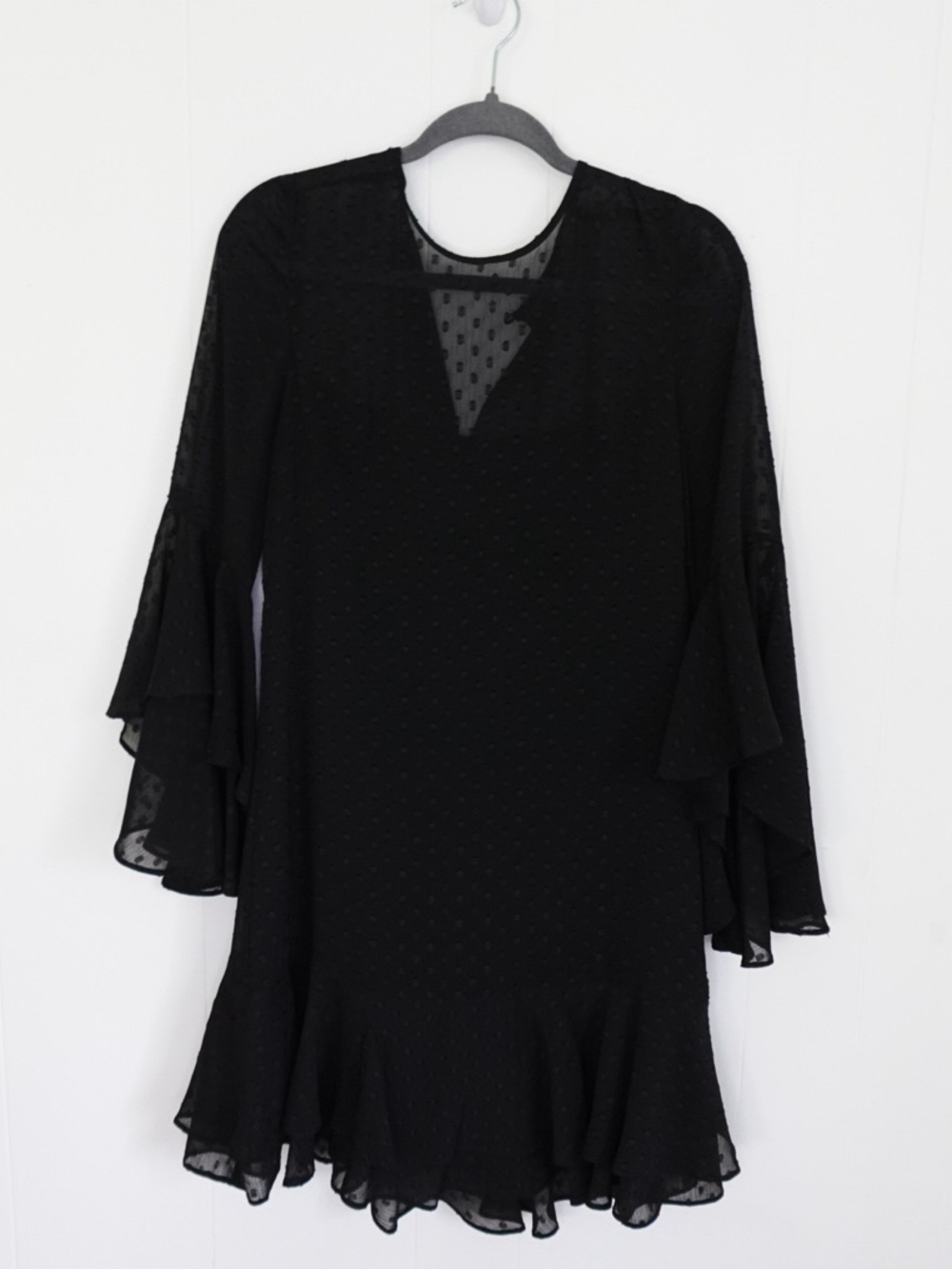 Vince Camuto Black Ruffle-Sleeve Mini Dress